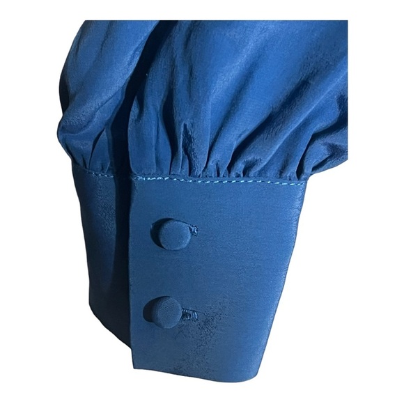 7 For All Mankind Silk Wrap Blouse Small V-Neck Long Puff Sleeve Tie Waist Top - Picture 6 of 8